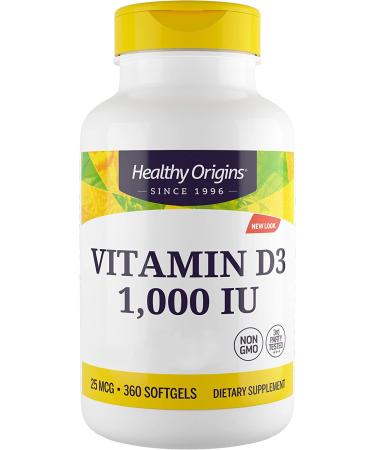 Healthy Origins, Vitamin D3, 1,000 IU, 360 Capsules, High Dosed, Soy Free, Gluten Free, Non-GMO