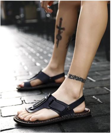 Men's Beach Sandals - Leather Flat Slippers for Summer | Comfort Soft Lightweight Toe Corrector Flip Flops for Hallux Valgus - Size 9 Black - Buy Online on GoSupps.com