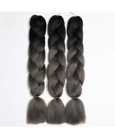 Shop Showjarlly Kanecalon Hair Braids Extensions | Ombre Jumbo Braid 24 | Black/Dark Gray - 3 Pack - Buy Online on GoSupps.com