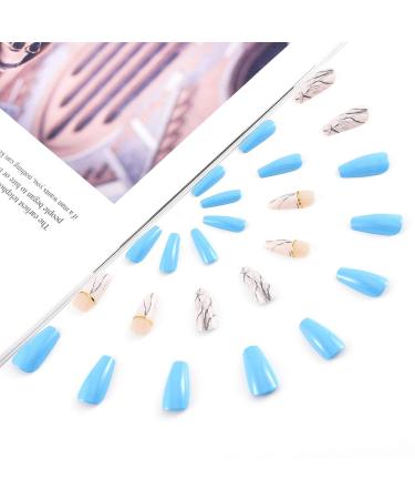 Sethexy Long Blue Ballerina False Nails - 24 Glossy Acrylic Art Tips for Women & Girls - Buy Online on GoSupps.com