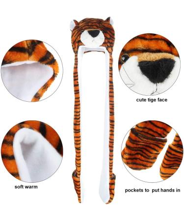 IBLUELOVER Kids Winter Hat Gloves Scarf Set - Brown Tiger Cartoon Animal Hooded 3-in-1 Faux Fur Party Hat & Gloves with Pockets - Buy Online on GoSupps.com
