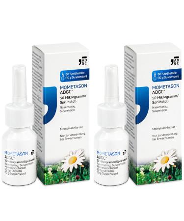 Mometason ADGC 2x10g - hay fever spray m. 120 sprays - nasal spray for relief for allergy symptoms such as runny nose clogged running nose itching and sneezing - does not make a tired 2x 60 spray (double pack)