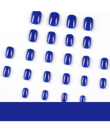 BNUUTIM Square Press on Nails Blue False Nails with Designs - Glossy UV Finish Acrylic Squoval Nails for Women and Girls - Buy Online on GoSupps.com