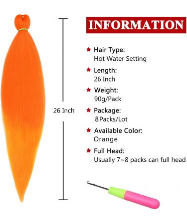 Xtrend 26 Inch Braiding Hair Orange Pre Stretched 8 Packs Kanekalon Jumbo Braiding Hair Extensions High Temperature Synthetic Fiber Hair Extension for Box Braids Crochet Braids Braiding Hair (Orange#) 26 Inch (Pack of 8) Orange - Buy Online on GoSupps.com