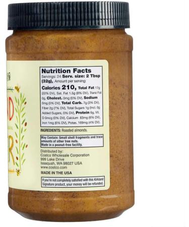 Kirkland Signature Creamy Almond Butter- Kosher - Gluten Free - Oil Separation Occurs Naturally - Stir Product Before Use - 765g - Buy Online on GoSupps.com