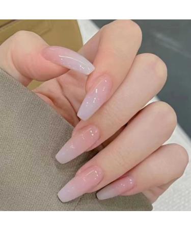 Kamize Gradient Press on Nails Coffin Long Fake Jelly Nails Acrylic Full Cover Artificial Glossy False Nails for Women and Girls 24PCS Stylish10