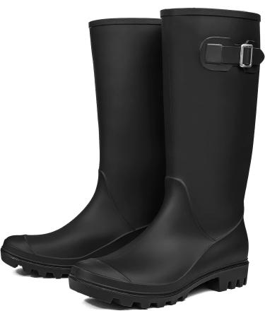 DKSUKO Women's Tall Waterproof Rubber Rain Boots - Size 9 Matte Black - Buy Online on GoSupps.com