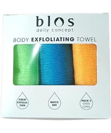 Blos Body Exfoliating Towels for Use in shower | Beauty Skin Nylon Bath Cloth Cleaning Sponges for Back and Body Use Wash Rags Dual-Sided Long Scrub Magic Washcloth Pack of 3 (Green)