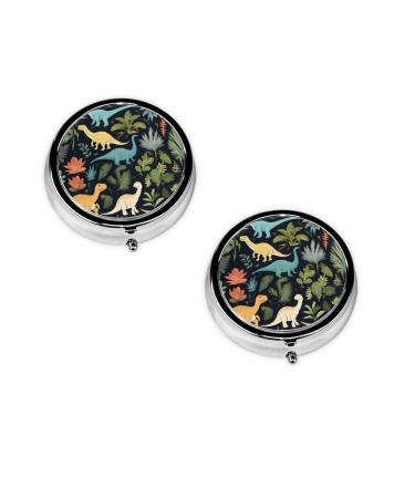 (Cute Dinosaur) Round Pill Box 3 Compartment Pill Box Mini Decorative Pocket Purse Portable Travel Medicine Tablet Vitamin Holder Organizer Pill Case