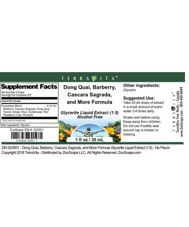 Dong Quai Barberry Cascara Sagrada and More Formula Glycerite Liquid Extract (1:5) - No Flavor (1 oz ZIN: 523501) - Buy Online on GoSupps.com