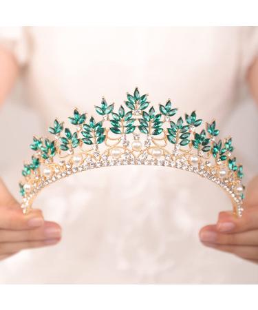 JWICOS Baroque Tiara Crown - Emerald Green Pearl Floral Queen Crown for Women - Bridal Headpieces for Brides and Bridesmaid - Royal Accessories for Birthday, Prom, Pageant - Gift Idea - Buy Online on GoSupps.com
