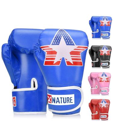 Xnature 4oz 6oz 8oz PU Kids Boxing Gloves,Gift Box Children Kickboxing Sparring Youth Boxing Or Training Gloves Age 5-12 Years for Christmas and Birthday Present With Gift Box Blue Boxing Gloves