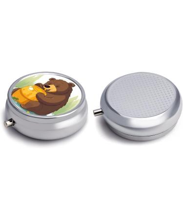 Round Bear Honey Print Pill Box - 3 Compartment Portable Medicine Organizer | Decorative Metal Pocket Pill Case - Buy Online on GoSupps.com