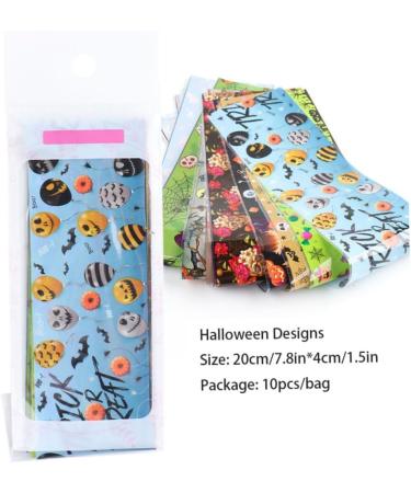10 Sheets Halloween Nail Foil Transfers Stickers Pumpkin Spider Skull Ghost Witch Nail Decals Festival Party Supplies Decoration Manicure Tips Wraps. - Buy Online on GoSupps.com
