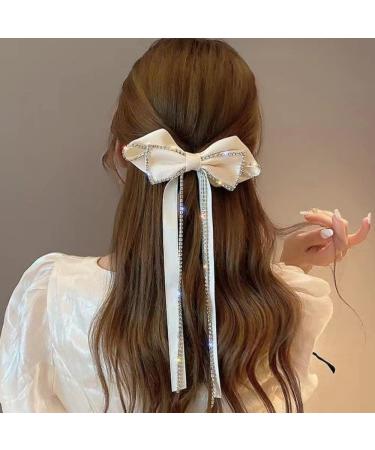 2 Pack Sparkly Rhinestone Tassel Hair Bows Clips for Women and Girls - Black & White - Buy Online on GoSupps.com