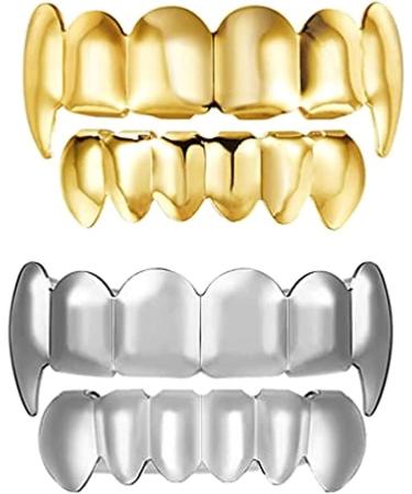 2 Sets Hip Hop Tooth Grill Gold Silver Tooth Cap Brace Top Bottom Tooth Halloween Party Costume Tooth Lock Tooth Grill Decoration Useful - Buy Online on GoSupps.com