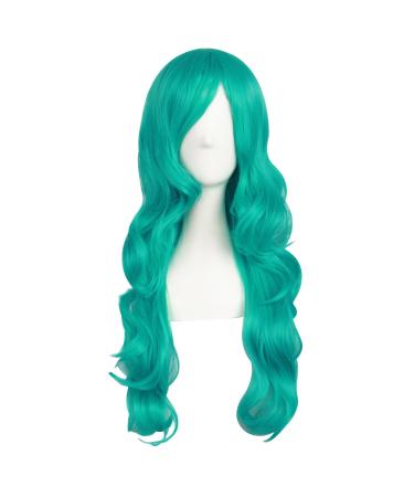MapofBeauty 24 Inch/60cm Charming Synthetic Fiber Long Wavy Hair Wig Women's Party Full Wig (Dark Teal Green) Dark Turquoise