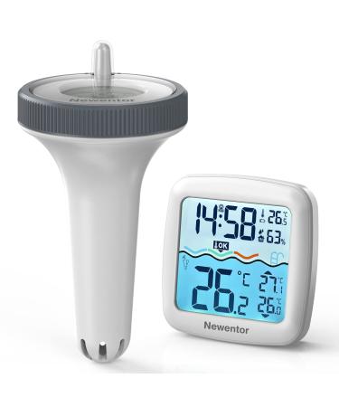 Newentor Funk Pool Thermometer-4-way waterproof-antenna turbo penetrates walls for 100m range-floating water thermometer energy-saving chip for extra long 6-month battery life Pool thermometer with station
