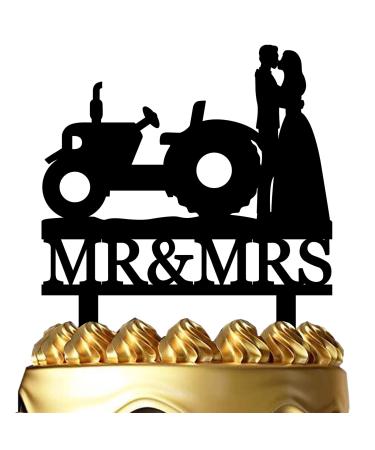 Funny Wedding Cake Topper - Groom and Bride Kissing Beside The Tractor - Farmer Wedding Cake Topper Southern Style Wedding Cake Topper (Tractor)