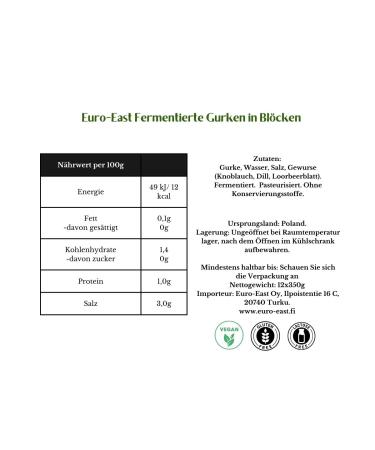 Buy East-Euro Fermented Cucumber Blocks - 12 x 350g Glass Packs | Perfect Addition to Any Dish - Buy Online on GoSupps.com