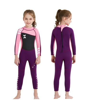 NATYFLY Kids Wetsuit, 2.5mm Neoprene Thermal Swimsuit, Full Wetsuit for Girls Boys and Toddler, Long Sleeve Kids Wet Suits for Swimming New Pink-Girls Wetsuit-2.5mm 4