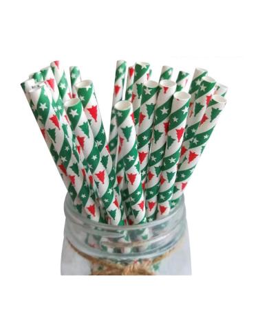 Wshao Store 25pcs Christmas Paper Straws Snowflake Drinking Straw Merry Christmas Decorations for Home 2023 Xmas New Year Party Supplies (Color : 4-red Green Tree)