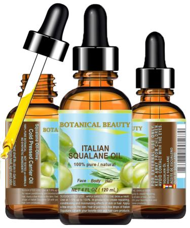 Botanical Beauty SQUALANE Italian. 100% Pure/Natural/Undiluted Oil. 100% Ultra-Pure Moisturizer for Face Body & Hair. Reliable 24/7 skincare protection. 4 fl.oz- 120 ml 4 Fl Oz (Pack of 1)