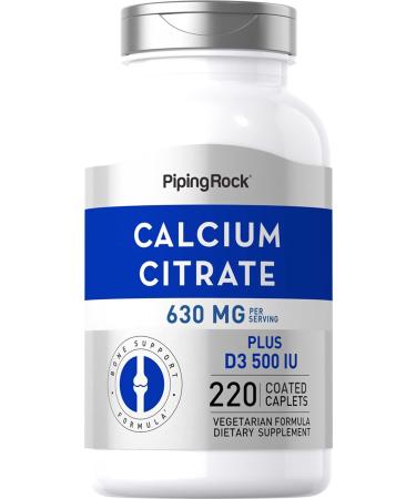 Piping Rock Calcium Citrate with Vitamin D3 | 315 mg | 220 Caplets | Non-GMO Gluten Free Supplement