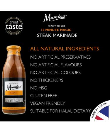 Mumtaz STEAK Marinade Sauce 500g 15 Minute Magic Marinade Medium Spiced BBQ-Grill-Roast-Stir or Air fry All Natural Ingredients Gluten Free Vegan Friendly. - Buy Online on GoSupps.com