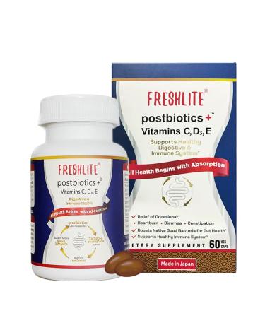Premium Digestive Supplement | Plant-Based Postbiotics w/Vitamins C D3 E for Gut Health - Acid Reflux IBS Heartburn & Irregularity | 60 Vegan Capsules Made in Japan 60 Count (Pack of 1)