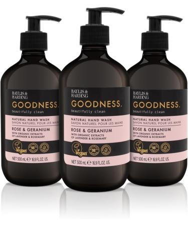 Baylis & Harding Goodness Rose & Geranium Toiletries Bundle: 3 x 500 ml Hand Wash & 3 x 500 ml Body Wash (6 bottles) - Vegan Friendly 500.00 ml (Pack of 6) Rose & Geranium Body Wash Bundle - Buy Online on GoSupps.com