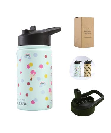 Kids Thermal Bottle with Straw Lid and Loop Cap 12oz Premium Stainless Steel Water Bottle Easy to Drink for Toddlers Keeps Drinks Fresh for 12 Hours (Confetti Treats)