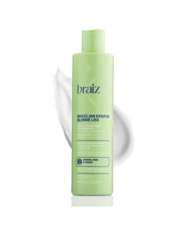 Braiz Blonde Liss 8.45oz - Brazilian Keratin Single Step Hair Straightening Treatment - No Frizz - No Yellow Tones - Repair & Nourishment for Bleached and Blond Hair Blonde Liss 8.45 Ounce