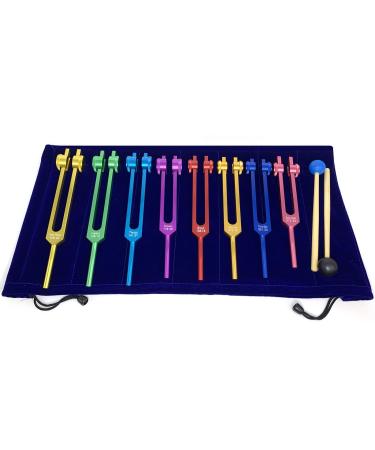 Chakra Tuning Forks Set for Healing, 7 Chakra+1 Soul Purpose Weighted Tuning Forks with Rubber Mallet,Velvet Storage bag, Aluminum Alloy, Multicolour,(126.22 Hz, 136.1 Hz, 141.27 Hz, 172.06 Hz etc) Chakra Tuning Forks Multicolour