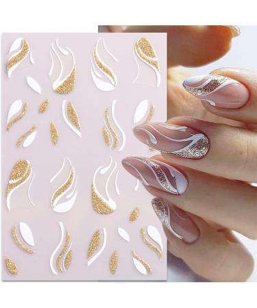 Gold Stripe French Nail Art Stickers - 9 Sheets 3D Self Adhesive Decals for DIY Manicure - Buy Online on GoSupps.com