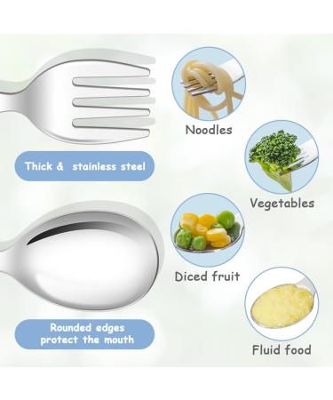 Vicloon Baby Fork and Spoon Set - Stainless Steel Toddler Utensils for Feeding - Pig Pink/Blue/Green - Buy Online on GoSupps.com