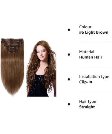 Elailite Standard Weft Hair Extensions - 20 Light Brown Remy Clip-In Human Hair - 8 Pieces Full Head, 105g - Buy Online on GoSupps.com