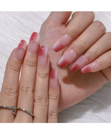 Sethexy Pink Coffin False Fingernails - 24 St Glossy Ballerina Press-On Acrylic Nail Tips for Women & Girls - Buy Online on GoSupps.com