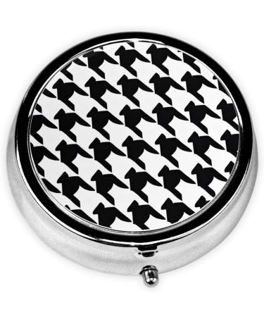Houndstooth Black Mini Round Pill Box | 3 Compartment Travel Pill Organizer | Portable Medicine Case for Home & Office - Buy Online on GoSupps.com
