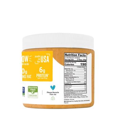 Natural Almond Butter Honey Jar 16oz - Olive Oil, No Hydrogenated Oils, Non-GMO, Gluten Free - 1lb Honey Pack - Buy Online on GoSupps.com