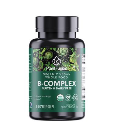 PlantFusion Organic Vitamin B-Complex Vegan Whole Food Supplement for Energy & Metabolism Methylated B12 Guava Lemon & Basil Non-GMO Gluten-Free - 30 Capsules