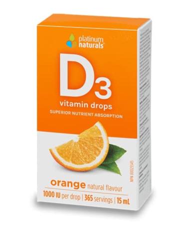 Platinum Naturals D3 Drops for Adults - Orange Flavored 15ml - High Potency Liquid Vitamin D Supplement 1000 IU per Drop - Supports Overall Wellness - Easy-to-Use Dropper