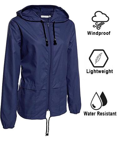 Ronony Womens Lightweight Hooded Rain Jacket - Windbreaker & Functional Softshell Outdoor Coat - Marine Blue - Buy Online on GoSupps.com