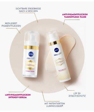 Nivea Cellular Luminous 630 Daily Care Fluid & Intensive Serum Set - Brightening Facial Care for Reducing Pigment Spots | 30ml Serum & 40ml Fluid | International Shipping Available - Buy Online on GoSupps.com