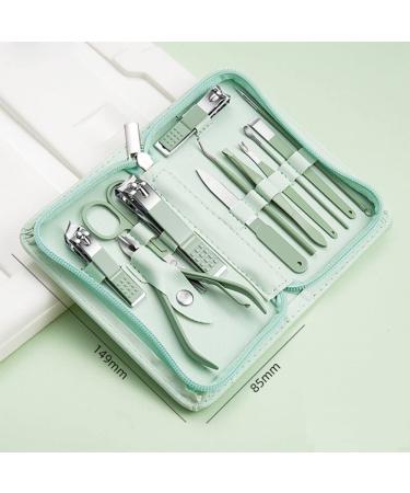 Professional Nail Clipper Pedicure Set,Manicure Set Personal Care, Nail Clipper Kit,Nail Tools with Luxurious Travel Case, Gifts for Men Women Family Friend,Green (12 Pieces)