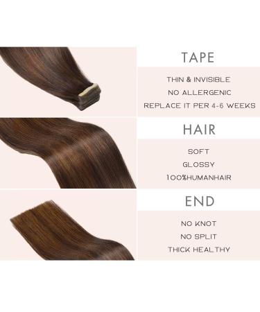 YDDM Tape-In Extensions - 20 Pcs 50cm Dark Brown & Chestnut - Real Hair Skin Weft 20 Inch - Invisible Tape Hair Extensions - Buy Online on GoSupps.com