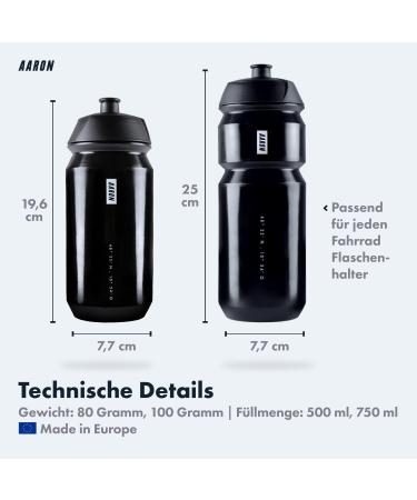 Aaron Eco Drinking Bottle - 100% Biodegradable 500ml & 750ml | BPA-Free Light & Leak-Proof Water Bottle for Sports Fitness & Outdoor Activities - Black - Buy Online on GoSupps.com