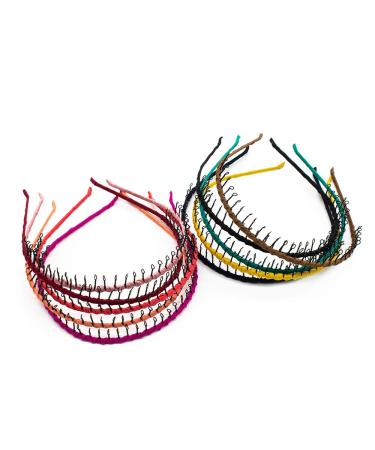 AUEAR  10 Pcs Vintage Metal Headband with Teeth Ribbon Wrapped Teeth Comb Hair Hoop Hairband for Women Girls (Multi Color) 10 Colors