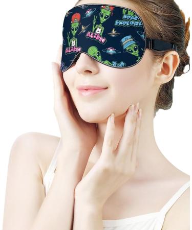 LynaRei Cartoon Green Alien Sleep Mask - Peace Love Blindfold for Full Night's Sleep, Travel and Nap Style-1 - Buy Online on GoSupps.com