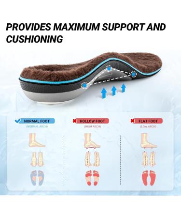 VALSOLE Wool Insoles with Arch Support | Plantar Fasciitis Relief | Overpronation & Flat Feet Support | Metatarsalgia & Heel Pain Comfort | Fleece Thermal Insoles - Brown (UK-9-28cm) - Buy Online on GoSupps.com